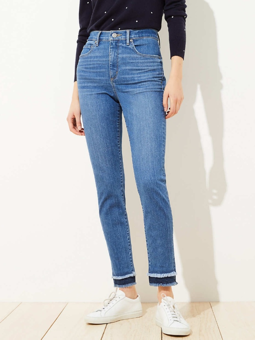 LOFT Curvy Double Frayed Skinny Jeans